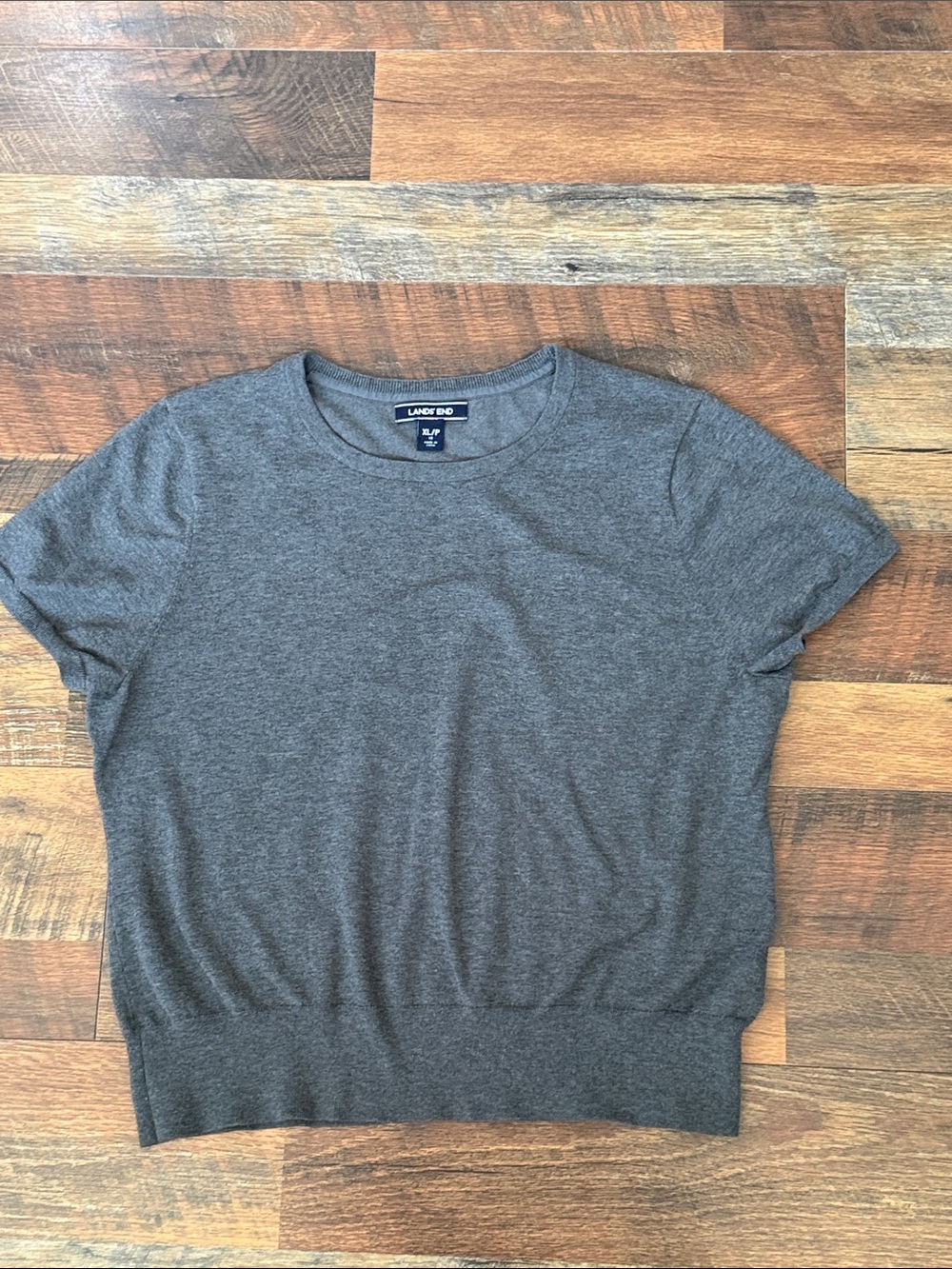 Lands’ End Gray Short Sleeve Sweater Knit Top XL Petite 18